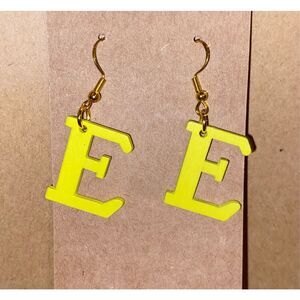 ☀️3/$9☀️ Letter “E” Earrings with Sterling Silver Hooks. (Yellow)